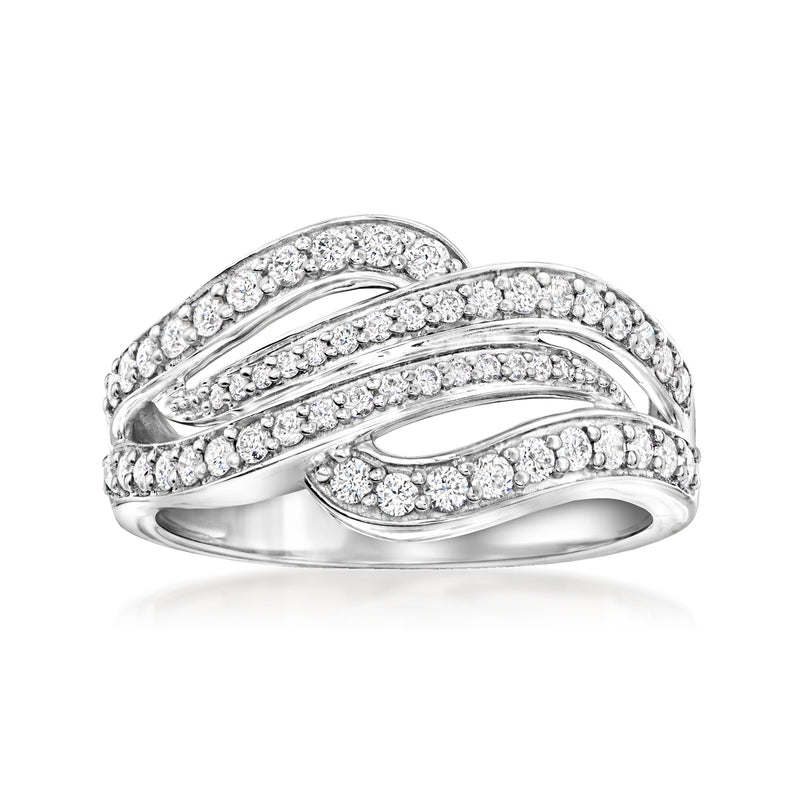 Sterling silver lab-grown diamond wave ring with pavé stones