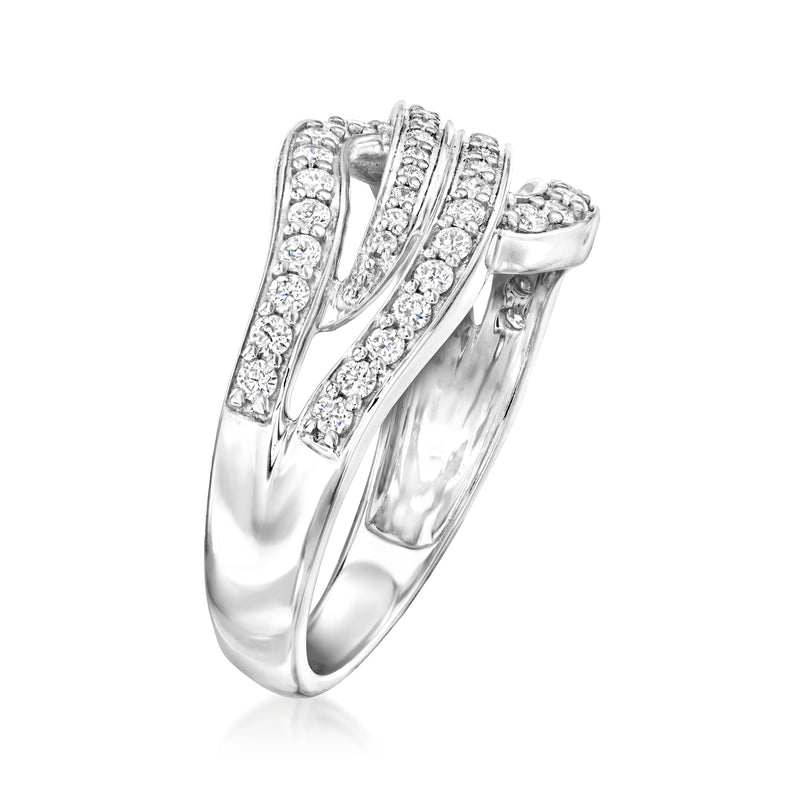 Sterling silver wave ring with lab-grown diamonds
