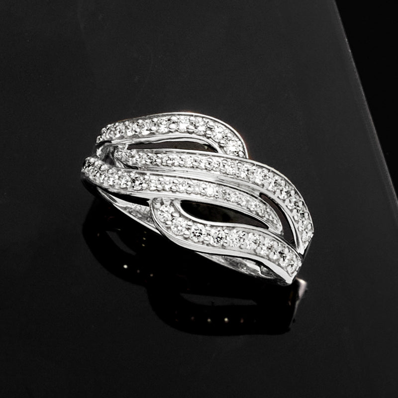 Sterling silver wave ring with lab-grown diamonds