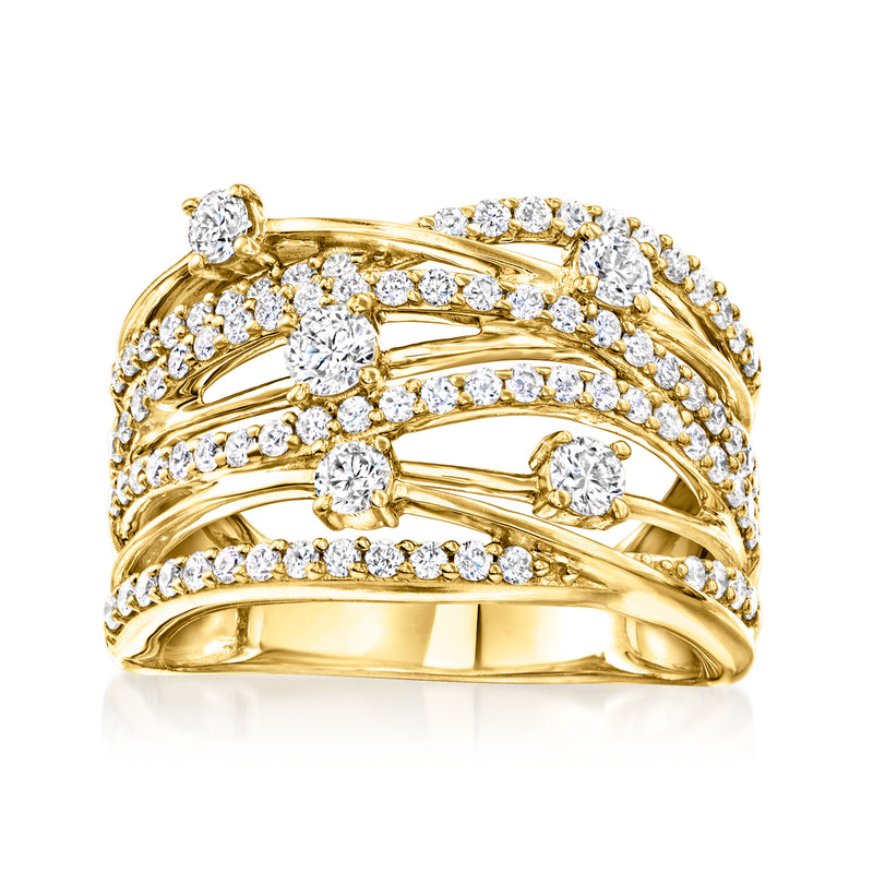 18kt gold over sterling diamond highway ring with round stones, stacked design
