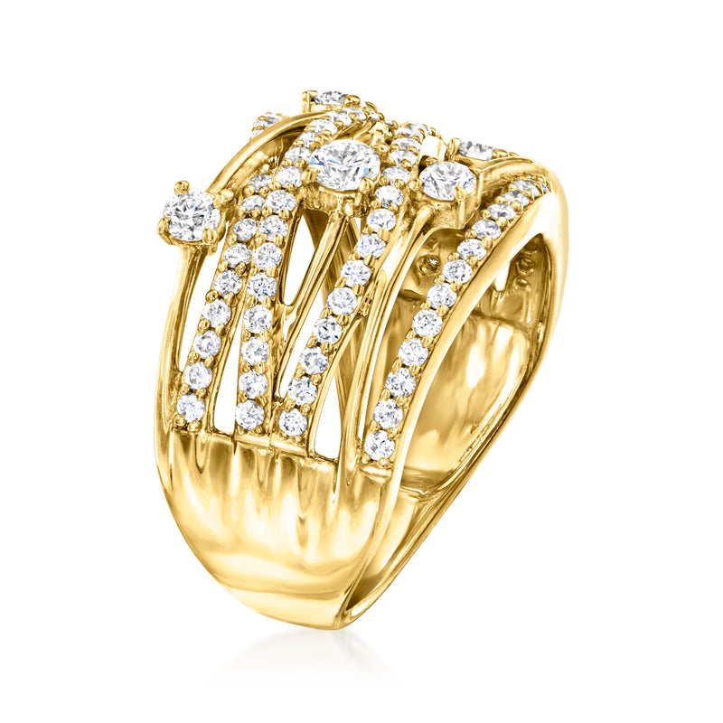 Gold diamond highway ring with multiple rows of round lab-grown stones