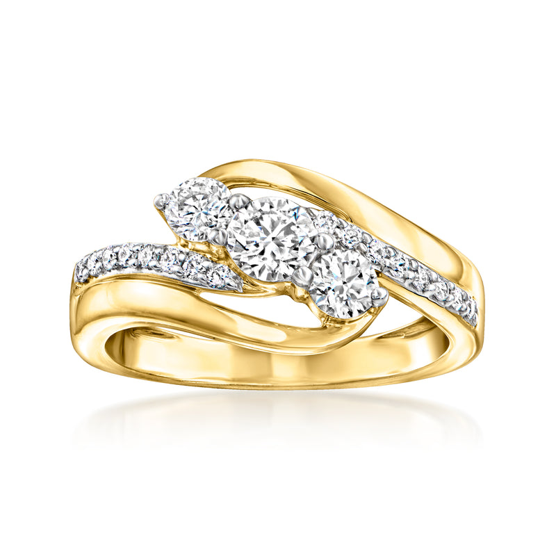 Three-stone twisted gold ring with lab-grown diamonds