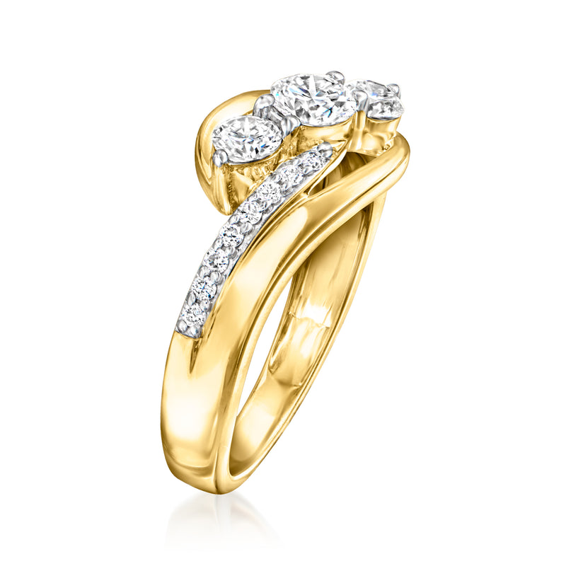 Three-stone twisted gold ring with lab-grown diamonds