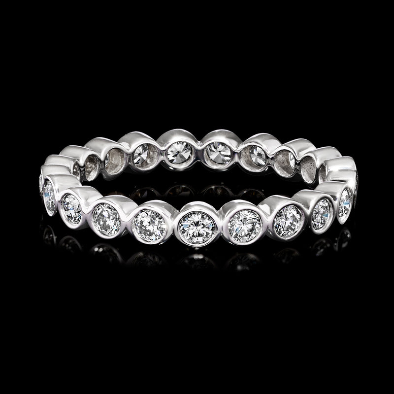 Sterling silver eternity band with two rows of bezel-set round diamonds