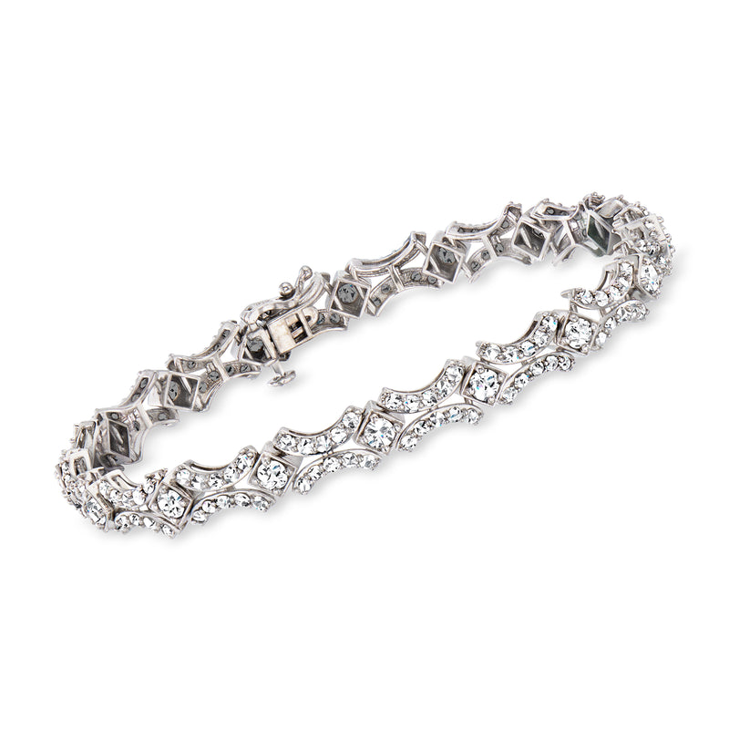 Vintage diamond link bracelet in 10kt white gold with square and round stones