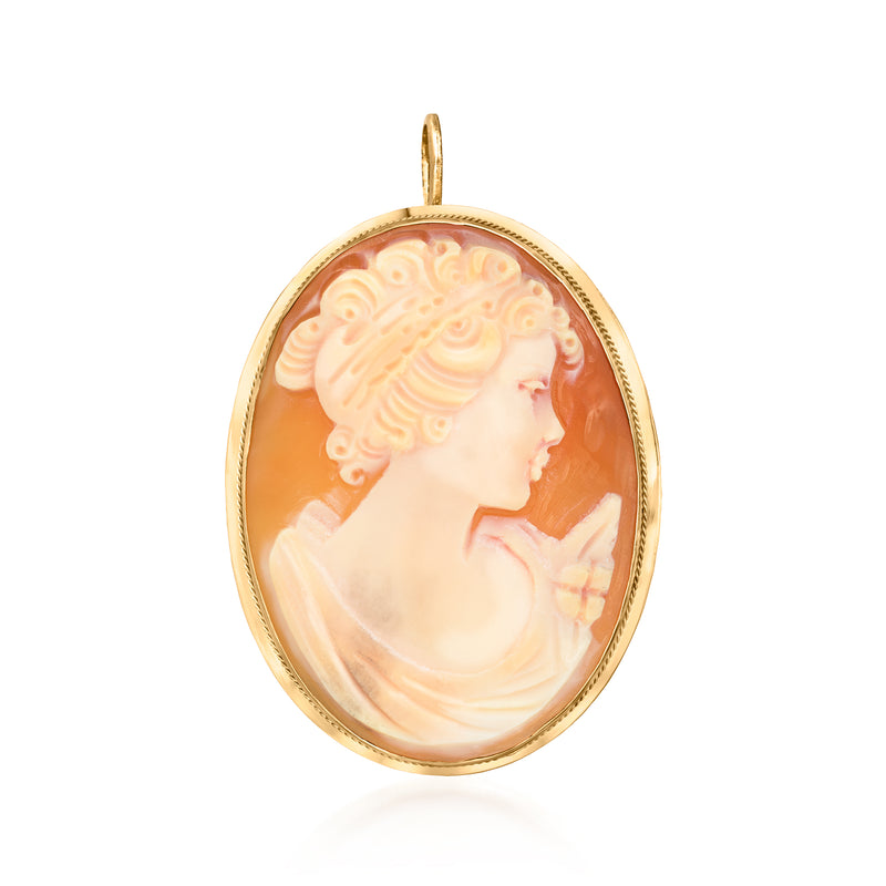 Vintage 14kt yellow gold cameo shell pin/pendant with oval portrait face