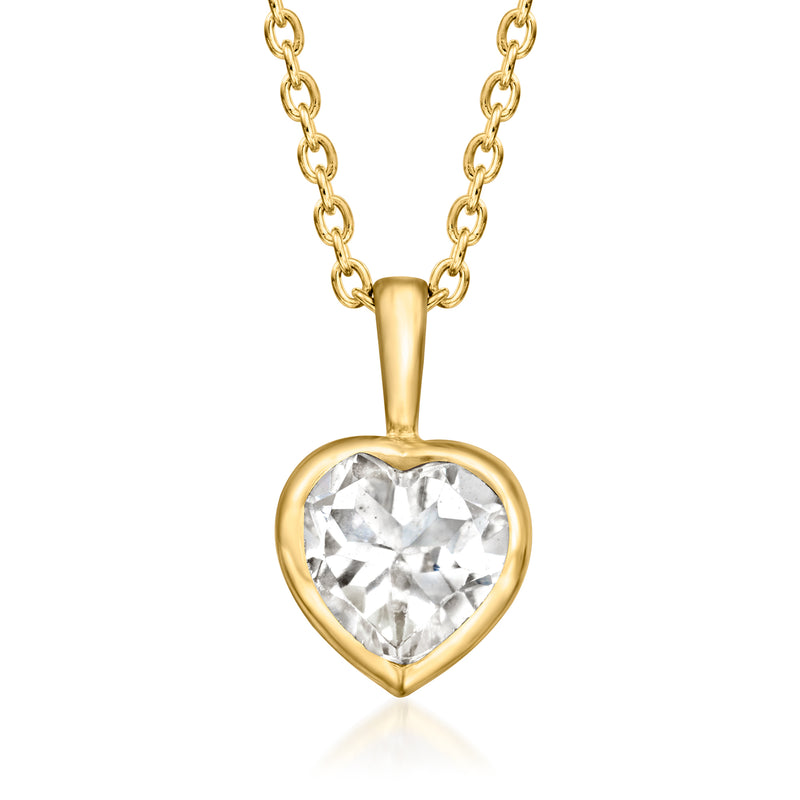 Gold heart pendant necklace with clear faceted gemstone