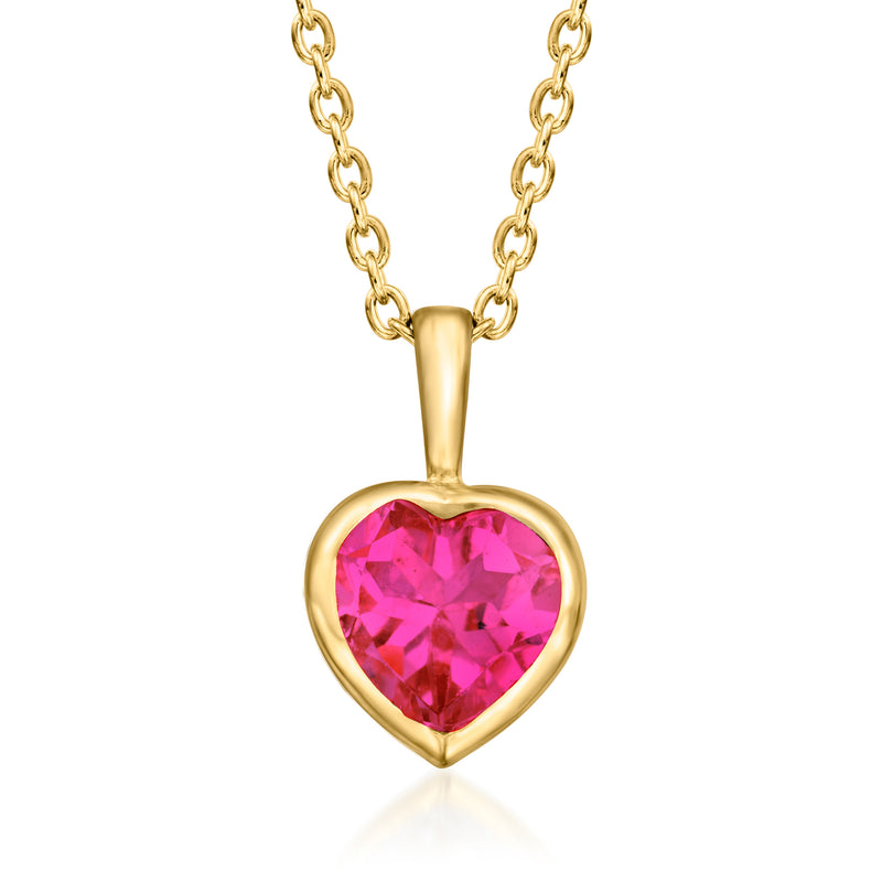 Gold heart pendant necklace with pink faceted gemstone