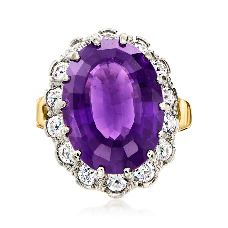 Vintage amethyst and diamond cocktail ring in 14kt yellow gold