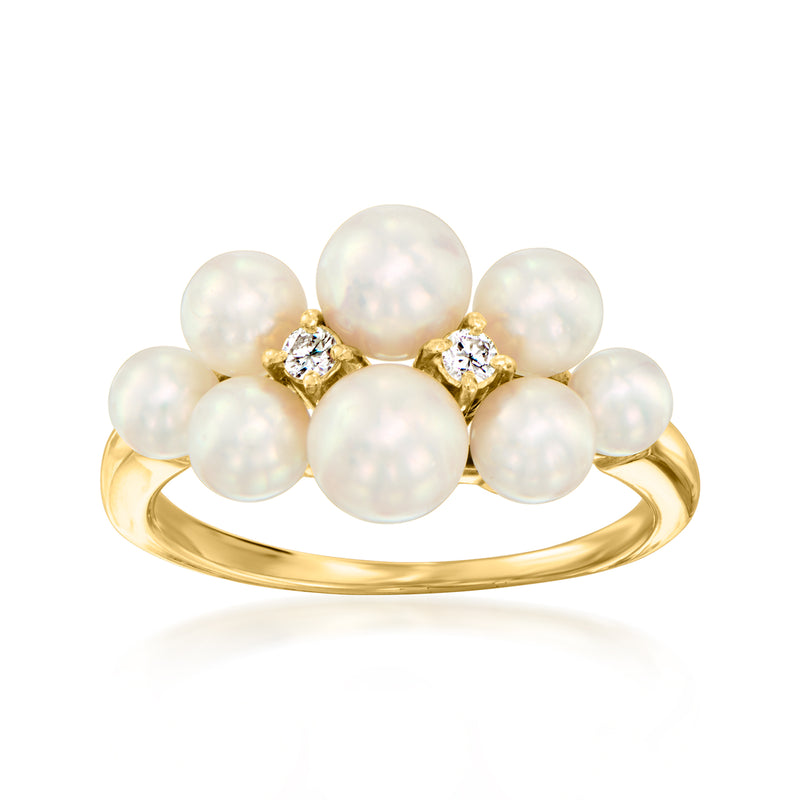 Cultured pearl cluster ring with diamond accents in 18kt yellow gold