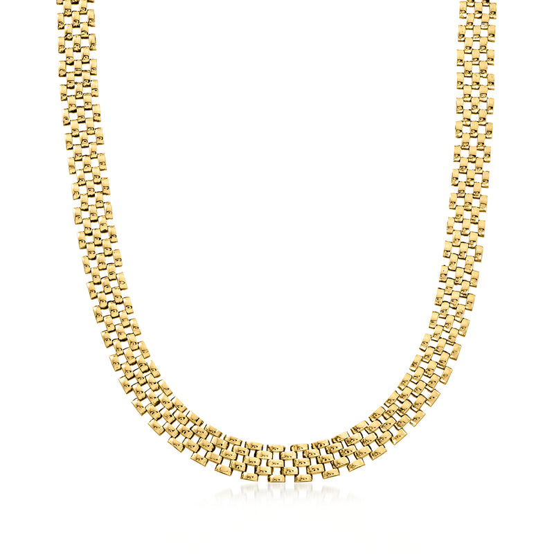 Vintage 14kt yellow gold panther-link necklace, curved multi-row chain