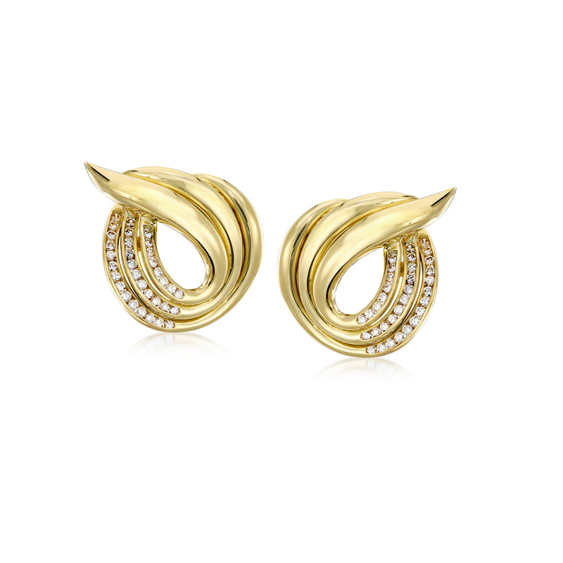 Vintage 18kt yellow gold diamond swirl earrings, pair
