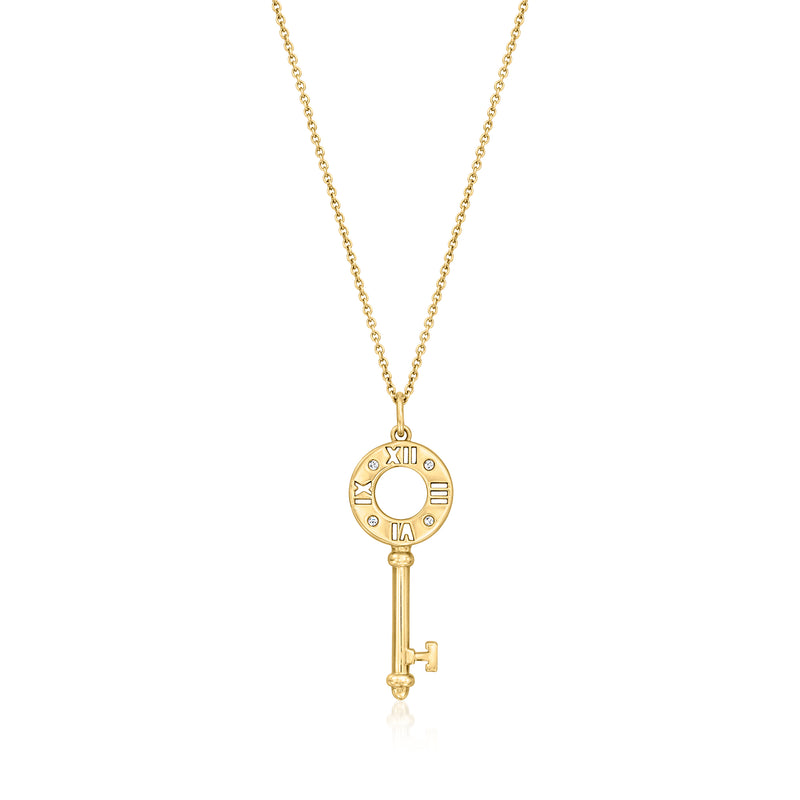 Tiffany 18kt yellow gold key pendant necklace with round diamond-set dial