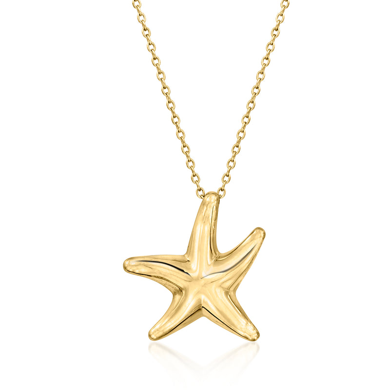 Yellow gold starfish pendant necklace on a fine chain