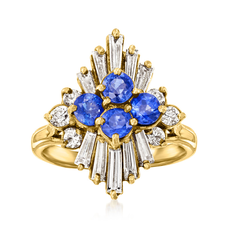 Vintage sapphire cluster ring in 18kt yellow gold with blue stones and diamond accents