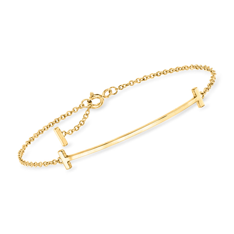 Vintage 18kt yellow gold smile bracelet with bar charm and linked chain