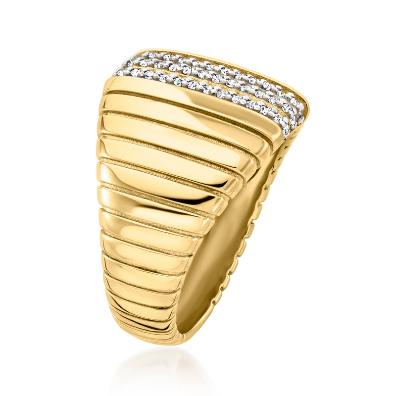 Diamond ribbed ring in 18kt gold over sterling with pavé diamond top