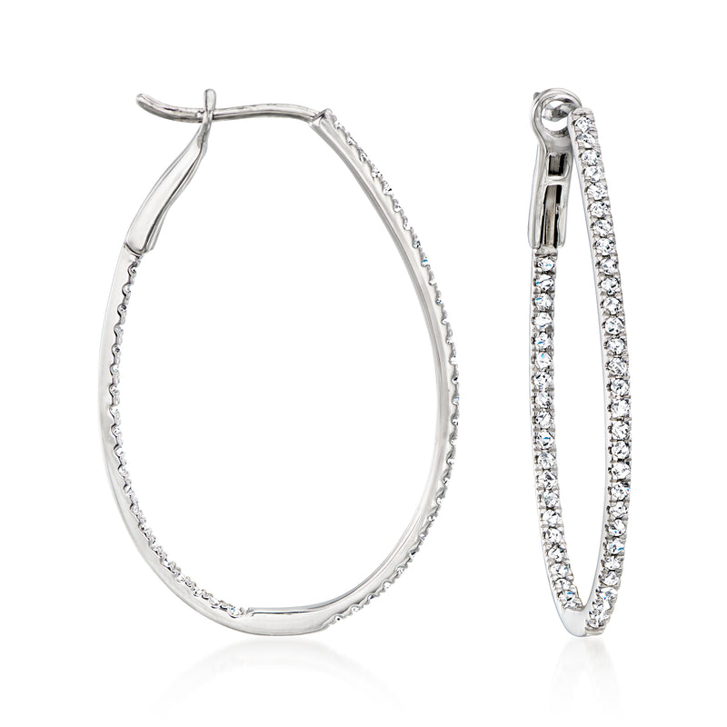 Diamond oval hoop earrings in 14kt white gold, inside-outside style