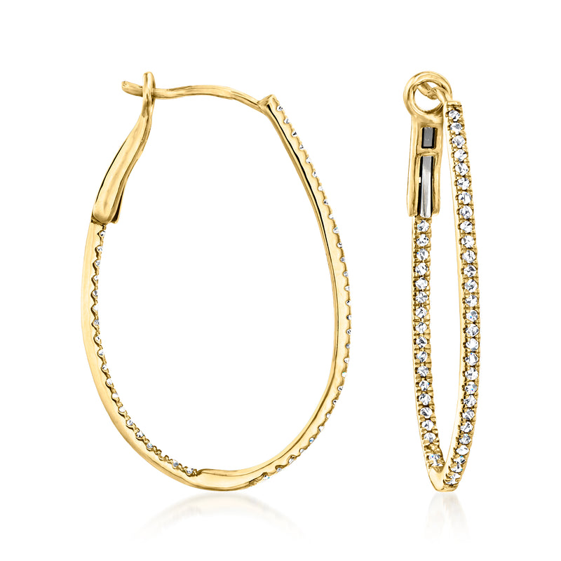14kt yellow gold oval hoop earrings with inside-outside diamonds