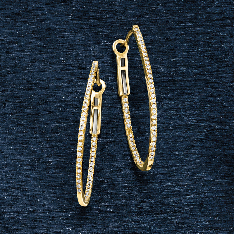 14kt yellow gold oval hoop earrings with inside-outside diamonds