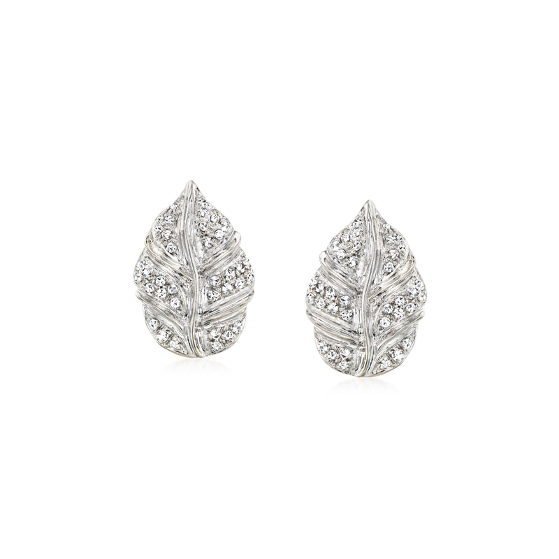 Vintage diamond leaf stud earrings in 14kt white gold
