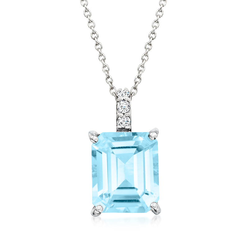 Sterling silver pendant necklace with sky blue square-cut topaz and white zircon accents