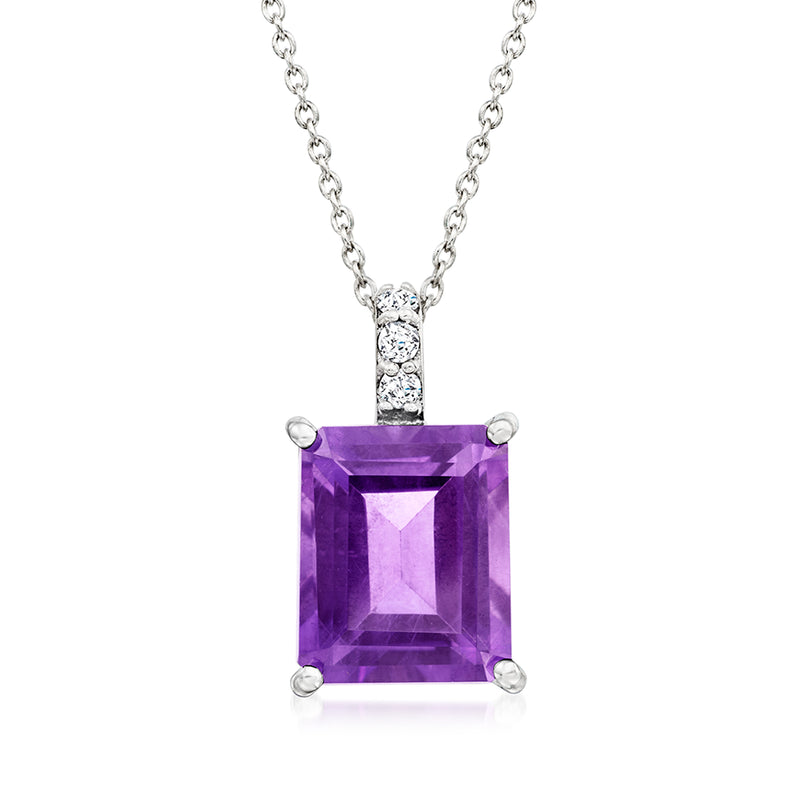 Amethyst pendant necklace with square-cut purple stone in sterling silver