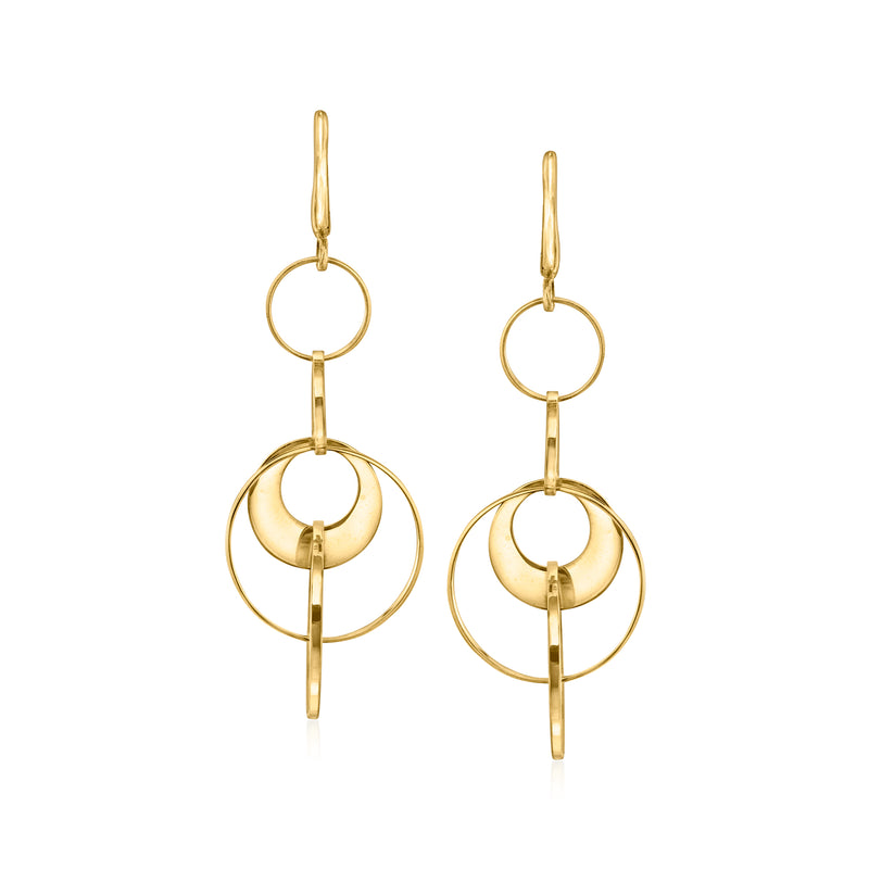 18kt yellow gold multi-circle drop earrings with three ring hoops