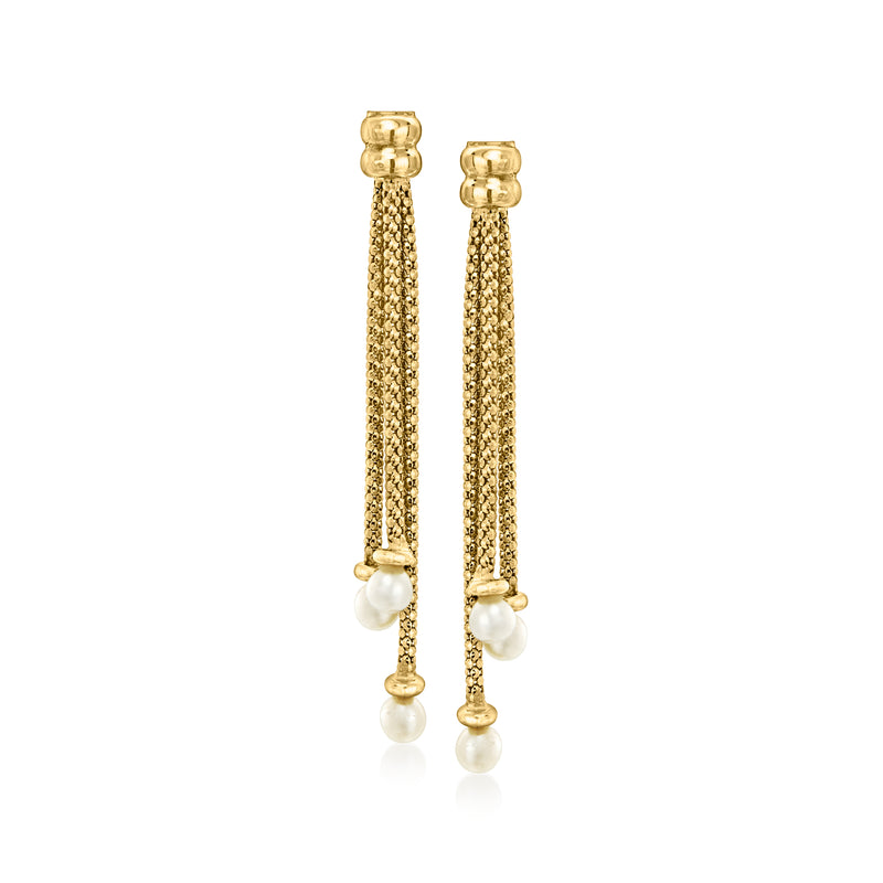 18kt yellow gold cultured pearl tassel drop post earrings with dangling pearl drops
