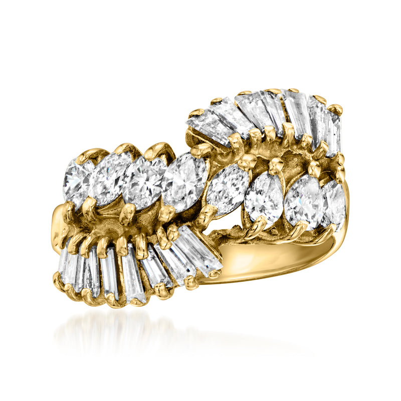14kt yellow gold diamond twist ring with oval and round brilliant-cut stones