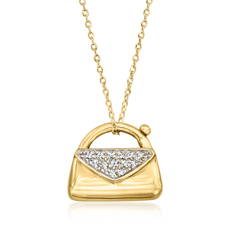 Vintage 18kt yellow gold purse pendant necklace with diamond-studded front