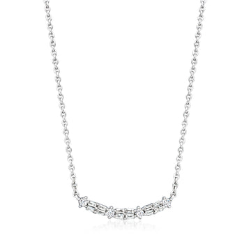 .15 ct. t.w. Round and Baguette Diamond Curved Bar Necklace in Sterling Silver. 18"