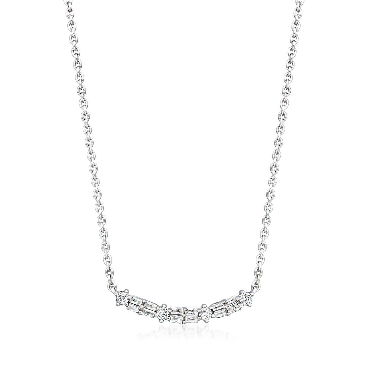 .15 ct. t.w. Round and Baguette Diamond Curved Bar Necklace in Sterling Silver