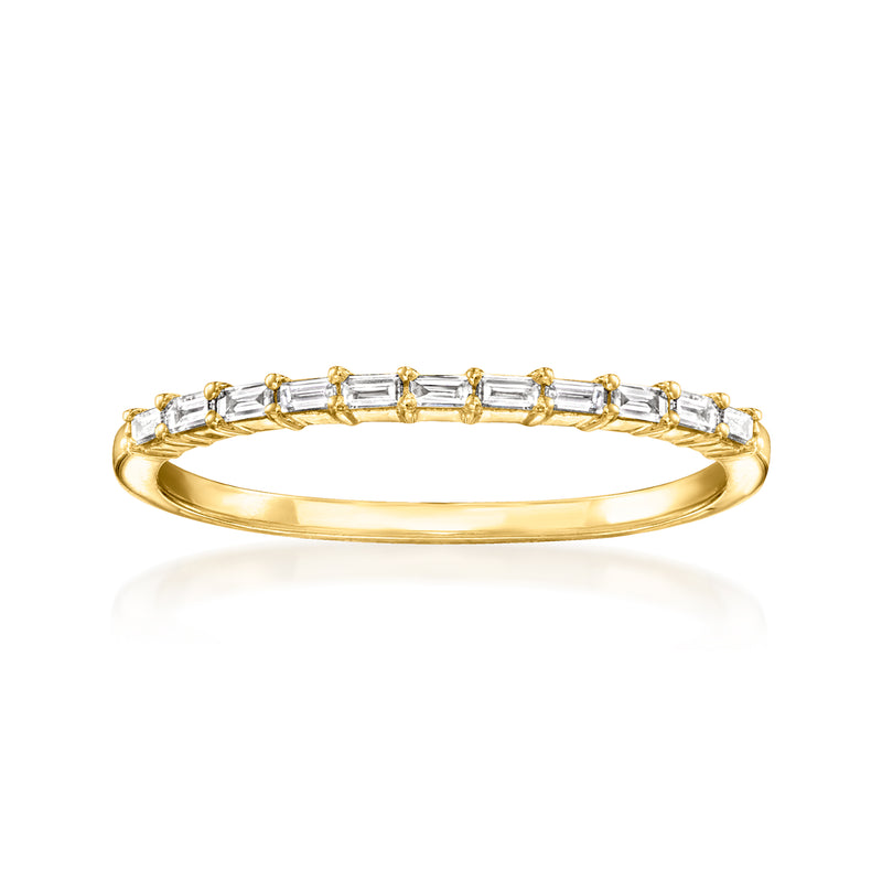 Gold ring with baguette-cut diamond bar stones on a slim band