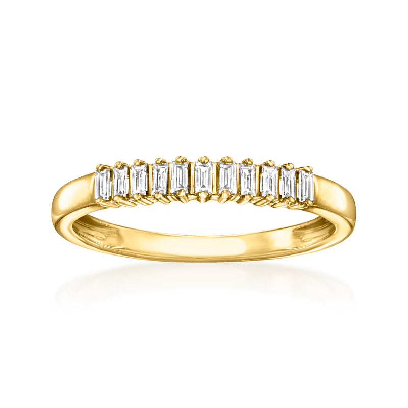 Gold ring with baguette lab-grown diamond band, prong-set