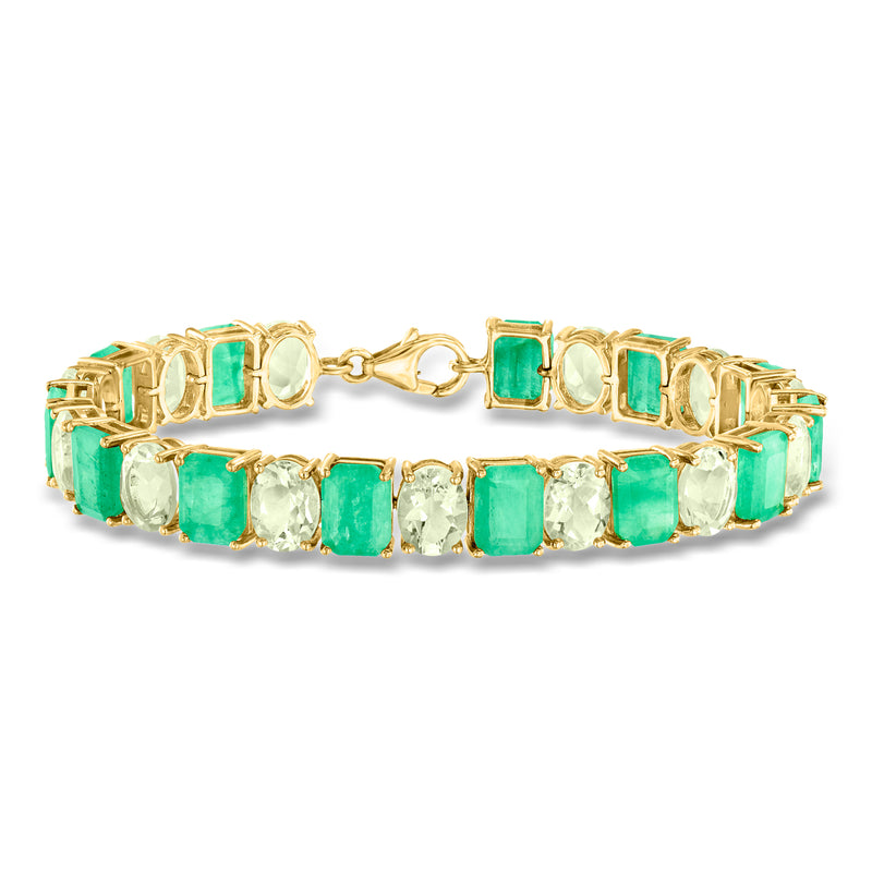 Gold over sterling bracelet with emerald-green rectangular stones and hinged clasp