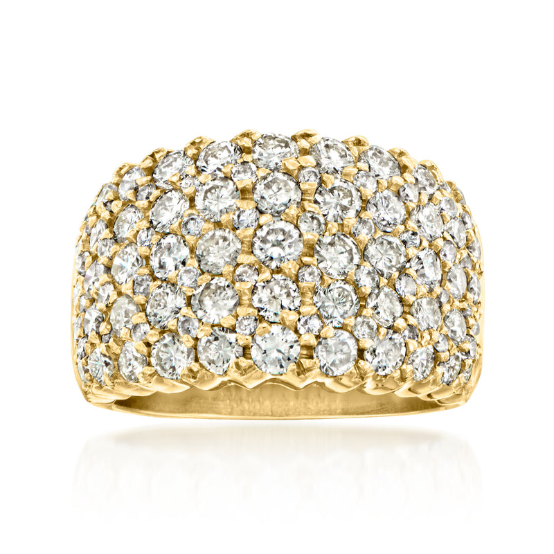 Vintage 3-row diamond multi-row ring in 18kt yellow gold, round stones