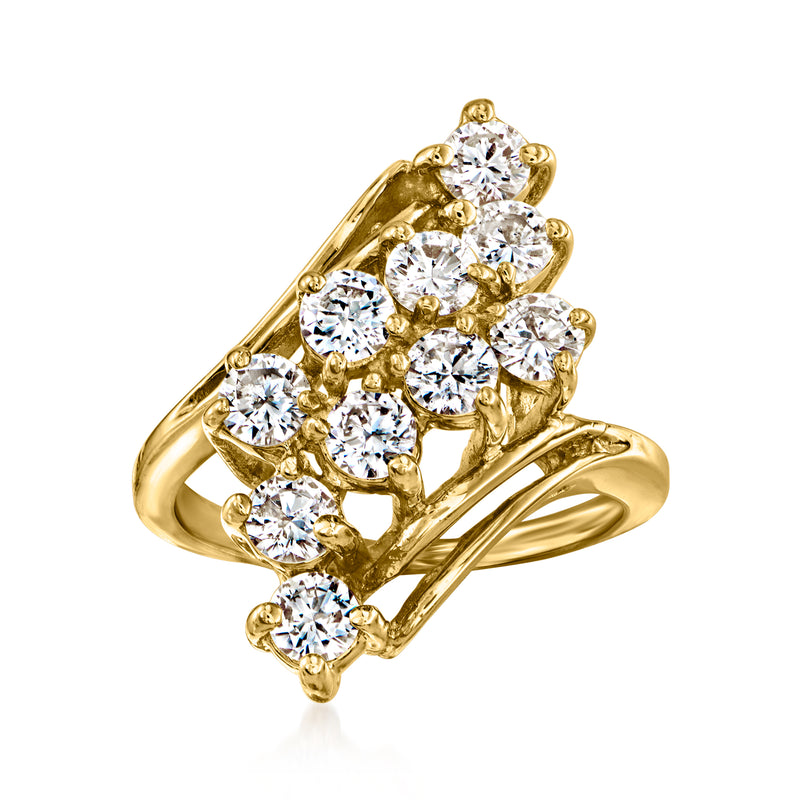 14kt yellow gold diamond cluster ring with round brilliant-cut stones, vintage style