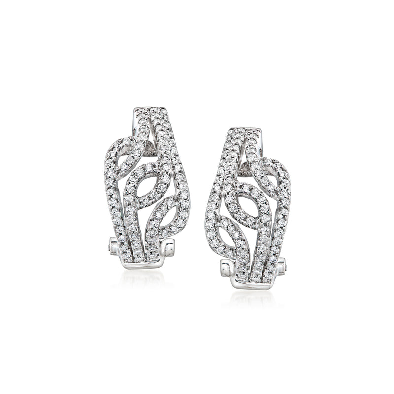 Diamond curved earrings in 18kt white gold, pair