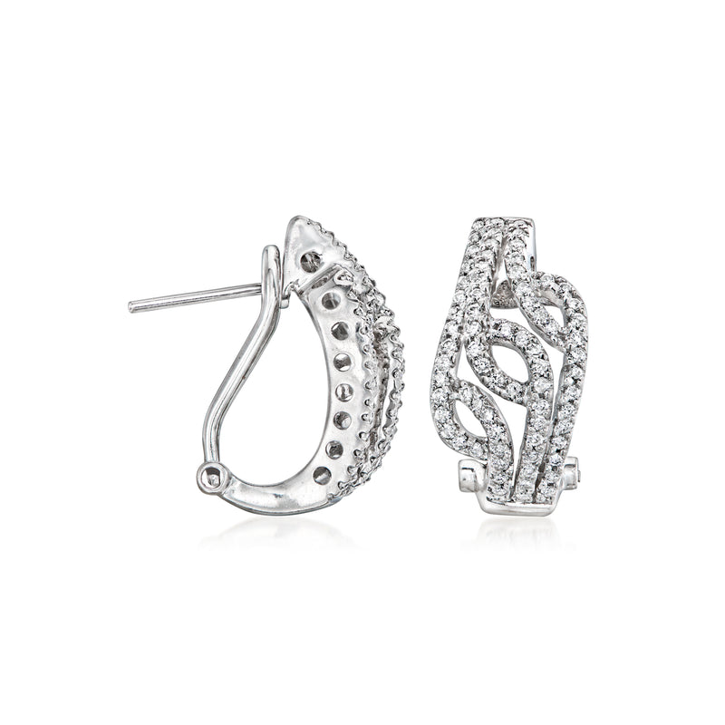 Vintage diamond curved earrings in 18kt white gold, clip/post style