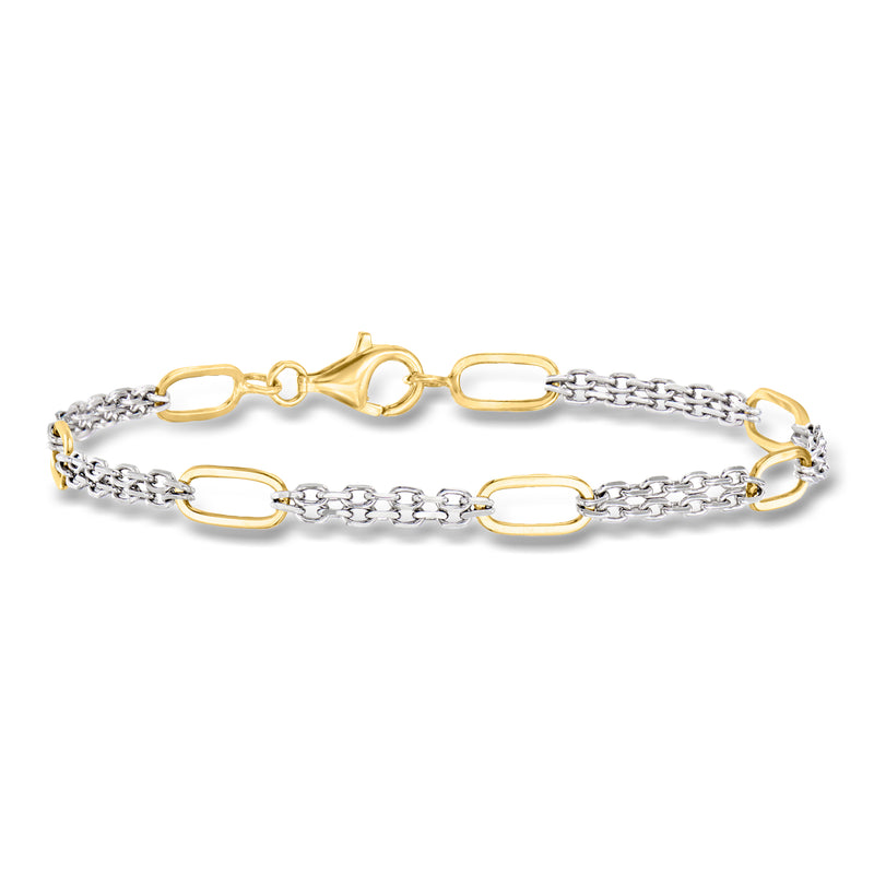 Sterling silver bracelet with oval links and 18kt gold accents, paperclip-style chain
