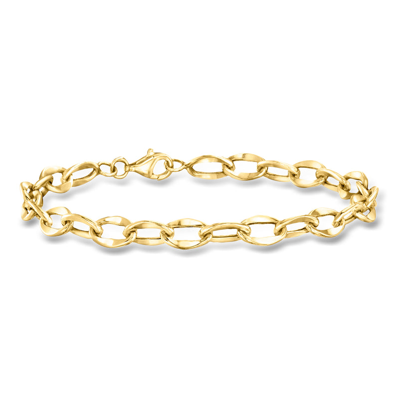 Yellow gold oval-link bracelet with polished oval chain links