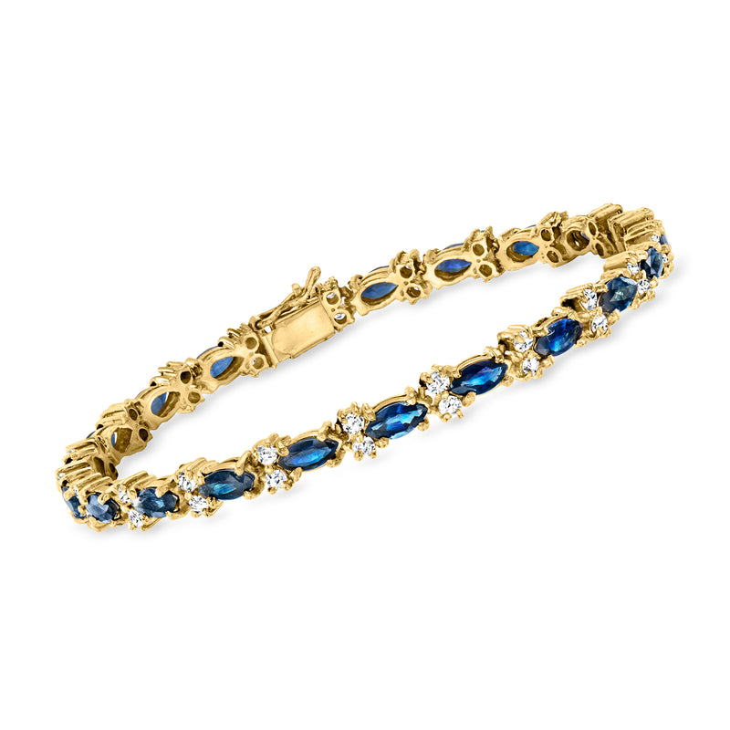 Vintage 14kt yellow gold bracelet with blue sapphire and diamond accents