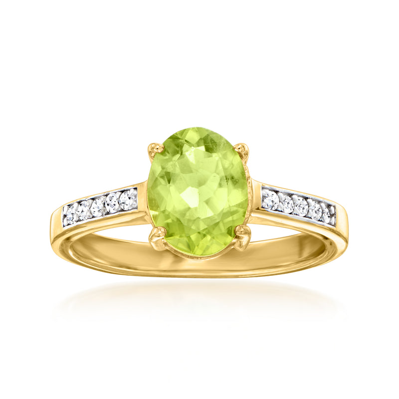 18k gold ring with oval peridot and diamond side accents