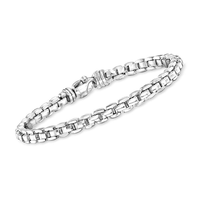 Sterling silver venetian box-chain bracelet with secure clasp, polished links
