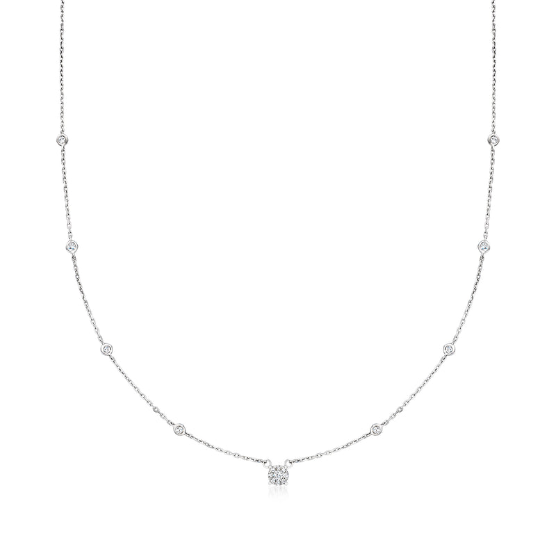 Vintage diamond station necklace in 14k white gold with small round stones