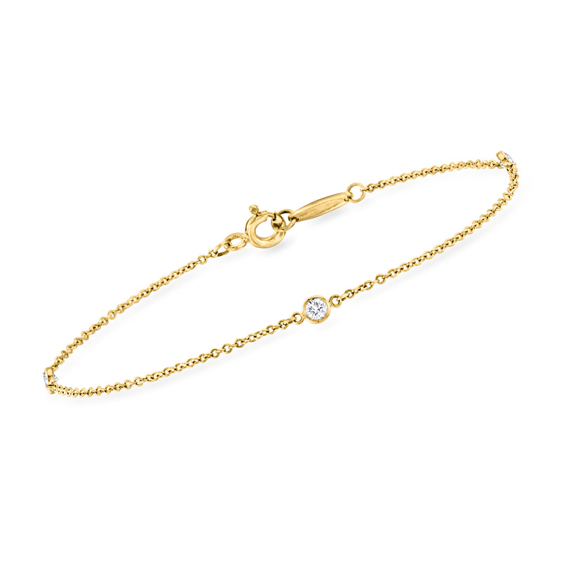 Vintage diamond station bracelet in 18kt yellow gold with five small round stones