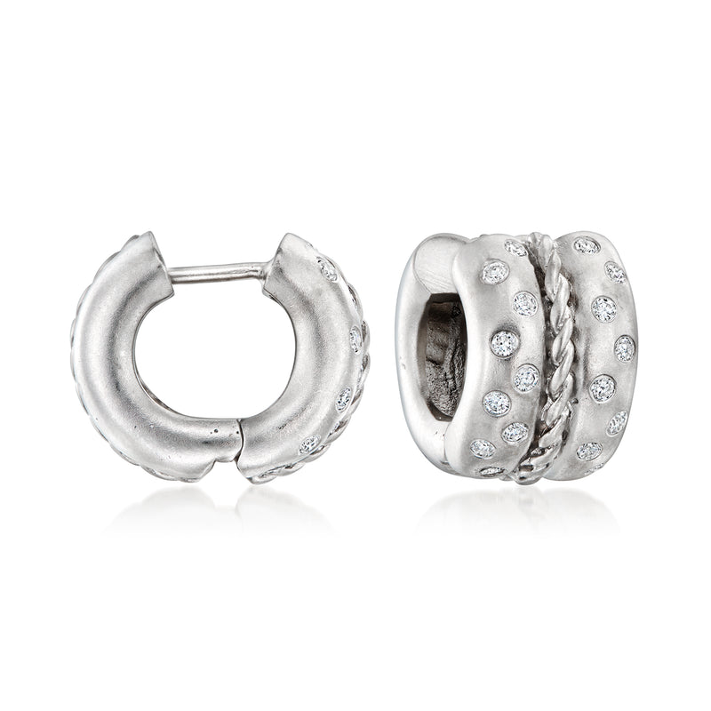 Vintage 14kt white gold diamond hoop earrings with pavé-set round stones
