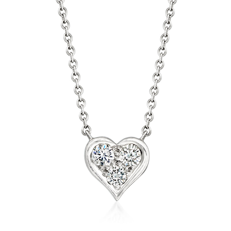 Platinum diamond heart necklace with round-cut stones on a chain