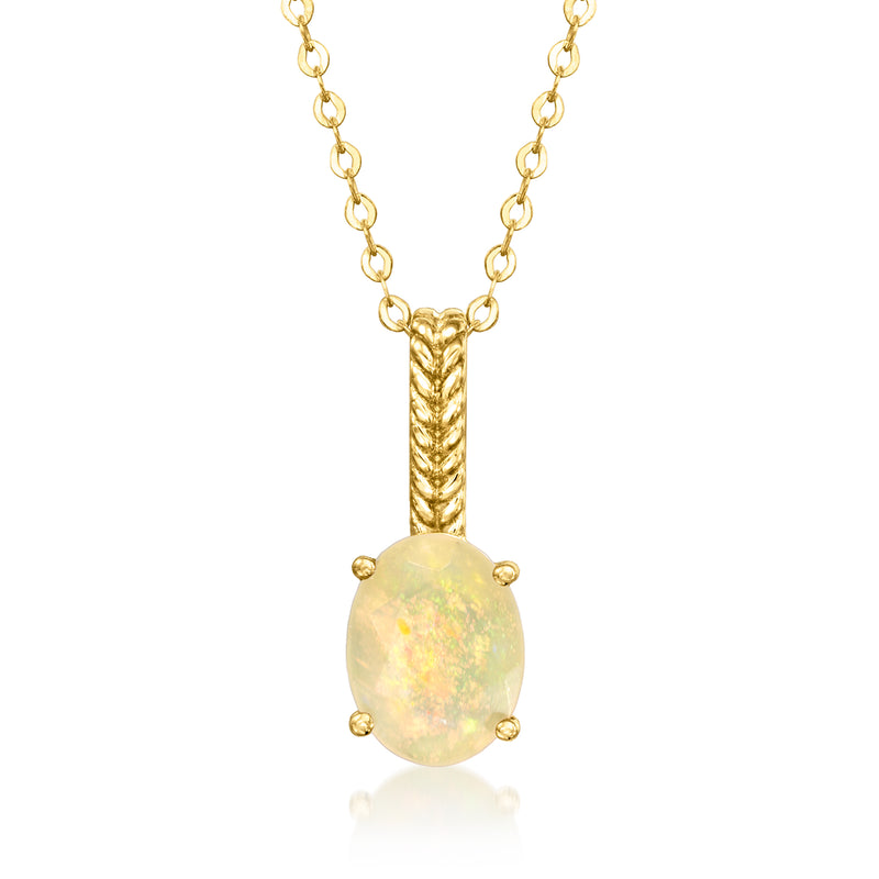 10kt yellow gold opal pendant necklace with oval opal cabochon and link chain